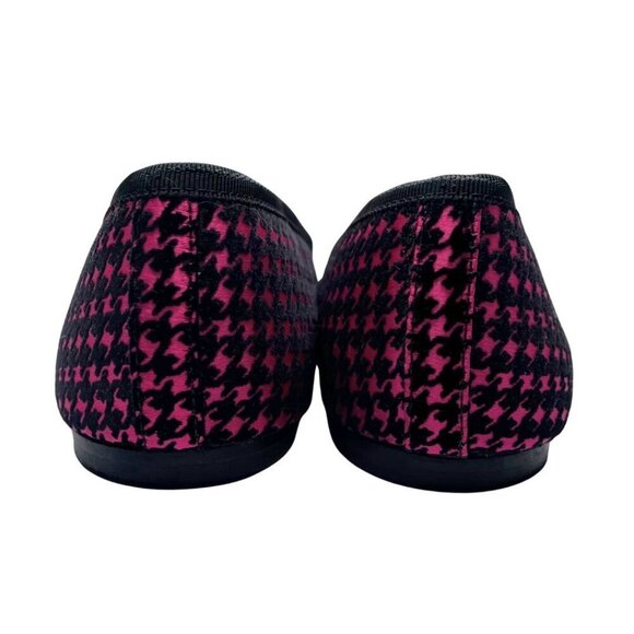 PRETTY BALLERINA ELLA BLACK FUCHSIA PINK HOUNDSTOOTH FRONT BOW FLAT SHOES - 9,5 - Picture 3 of 9